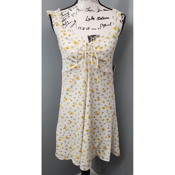 Bar III A-Line Dress Women's Small Multi Floral Ruffle Trim Sleeveless Tie Front - Picture 1 of 16